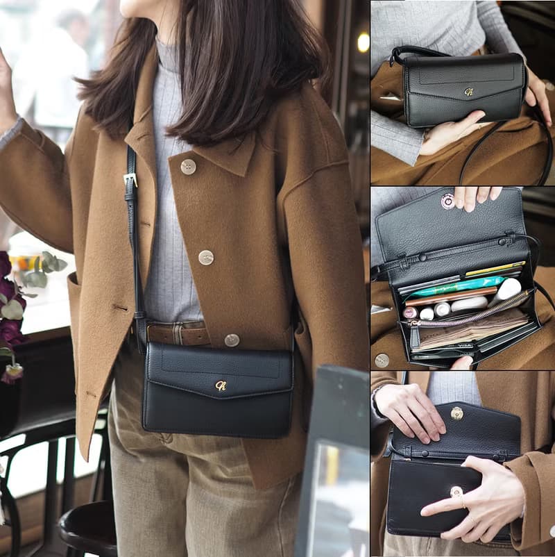 Irene (Black) :  Multi-function bag, clutch , long wallet, mini crossbody