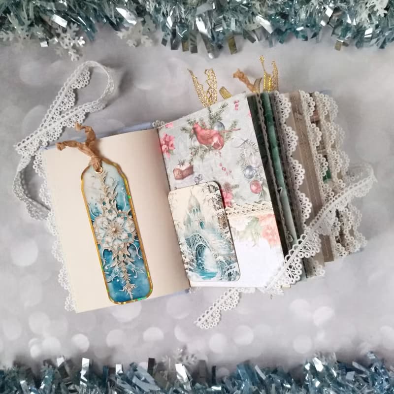 Handmade Blue Velvet Fairy Winter Notebook / Junk Journal in a Gift Box