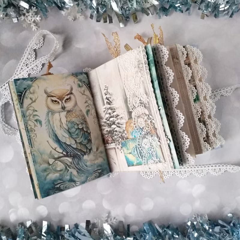Handmade Blue Velvet Fairy Winter Notebook / Junk Journal in a Gift Box