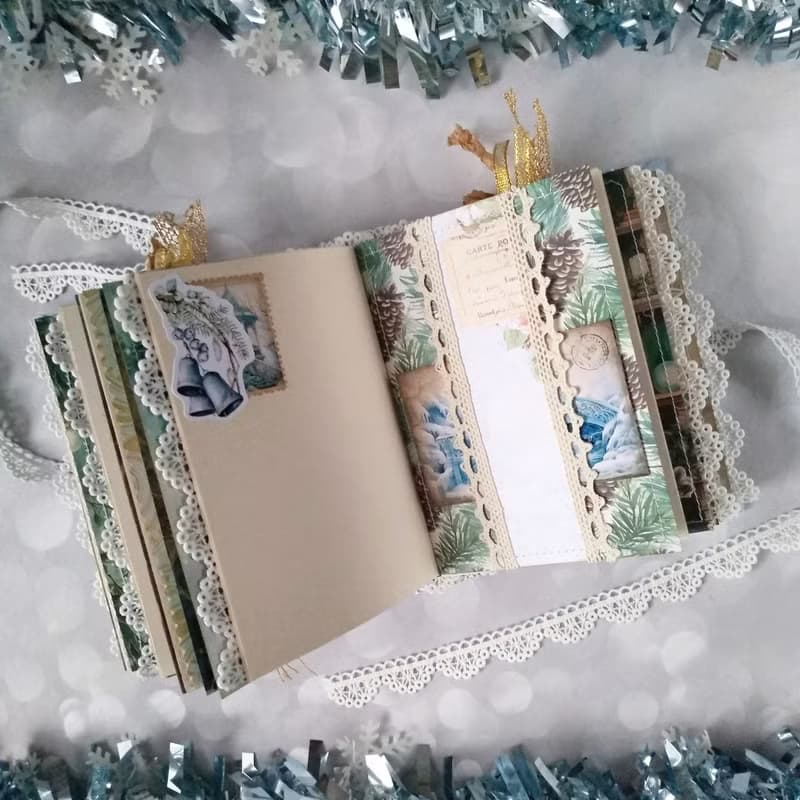 Handmade Blue Velvet Fairy Winter Notebook / Junk Journal in a Gift Box