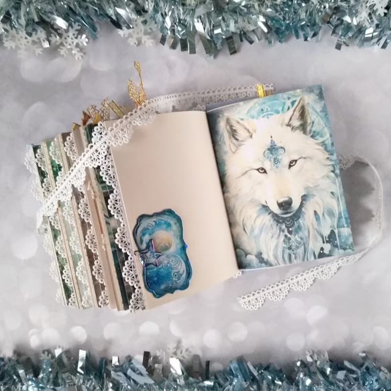 Handmade Blue Velvet Fairy Winter Notebook / Junk Journal in a Gift Box