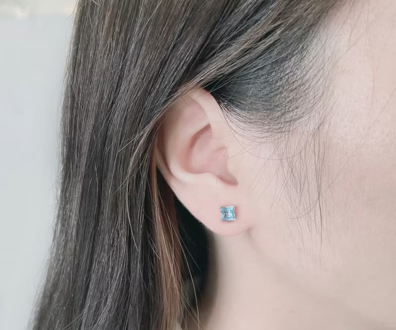 冰精靈 | 拓帕石 方形切割 爪鑲 耳環 生日禮物 日常穿搭 職場配
