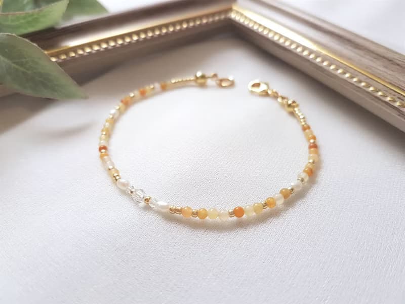 澄花 ‧ 黃玉 水晶 珍珠 串珠 細手環 11月誕生石