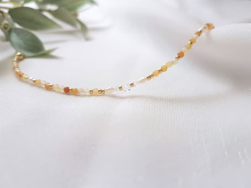 澄花 ‧ 黃玉 水晶 珍珠 串珠 細手環 11月誕生石