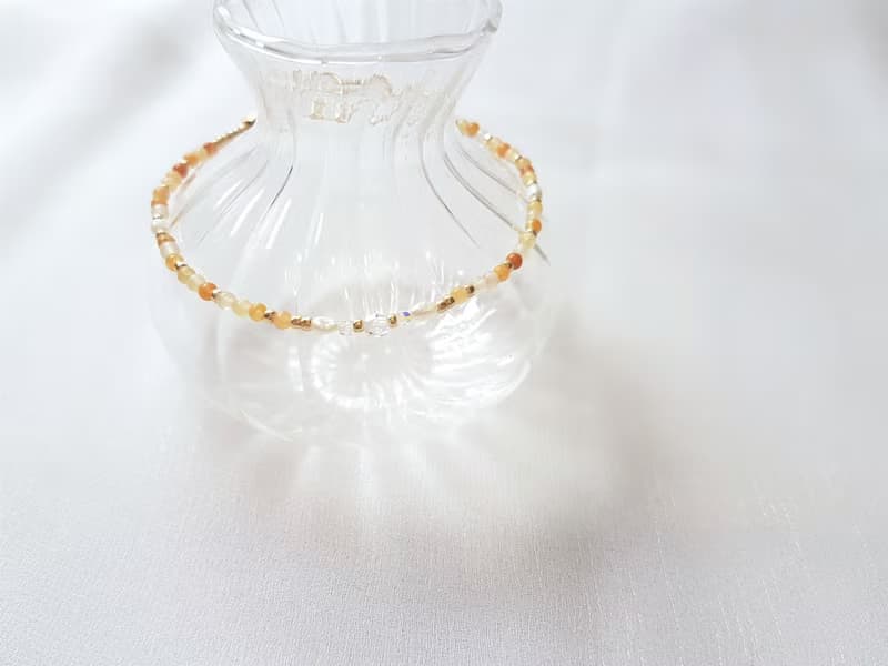 澄花 ‧ 黃玉 水晶 珍珠 串珠 細手環 11月誕生石