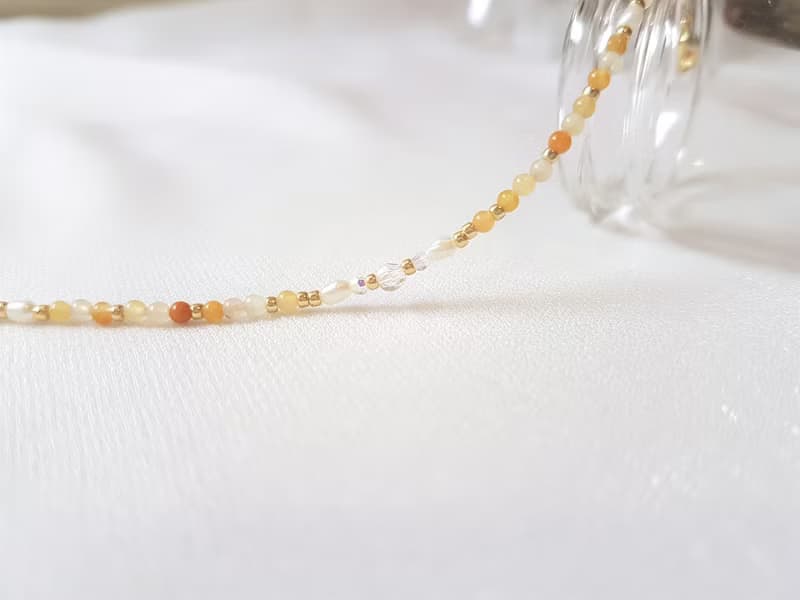 澄花 ‧ 黃玉 水晶 珍珠 串珠 細手環 11月誕生石