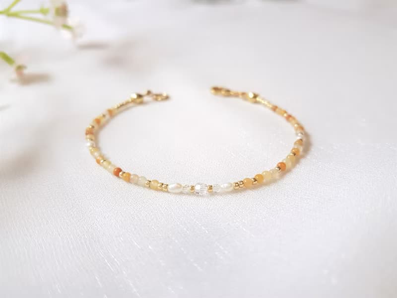 澄花 ‧ 黃玉 水晶 珍珠 串珠 細手環 11月誕生石