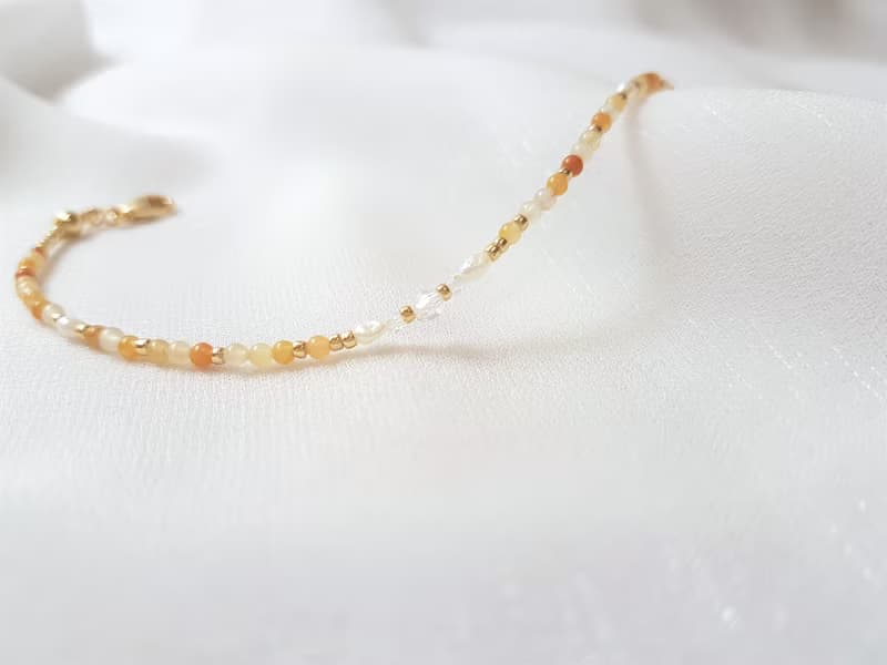 澄花 ‧ 黃玉 水晶 珍珠 串珠 細手環 11月誕生石