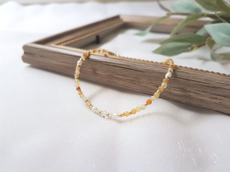 澄花 ‧ 黃玉 水晶 珍珠 串珠 細手環 11月誕生石