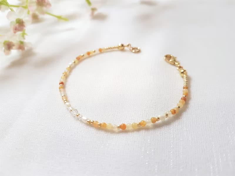 澄花 ‧ 黃玉 水晶 珍珠 串珠 細手環 11月誕生石
