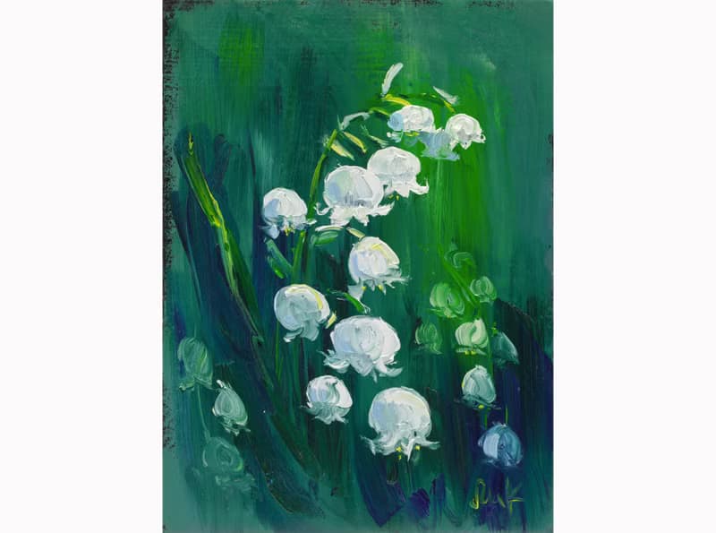 Lily of the Valley Painting Floral Original Art White Flowers Wall Art May Lily