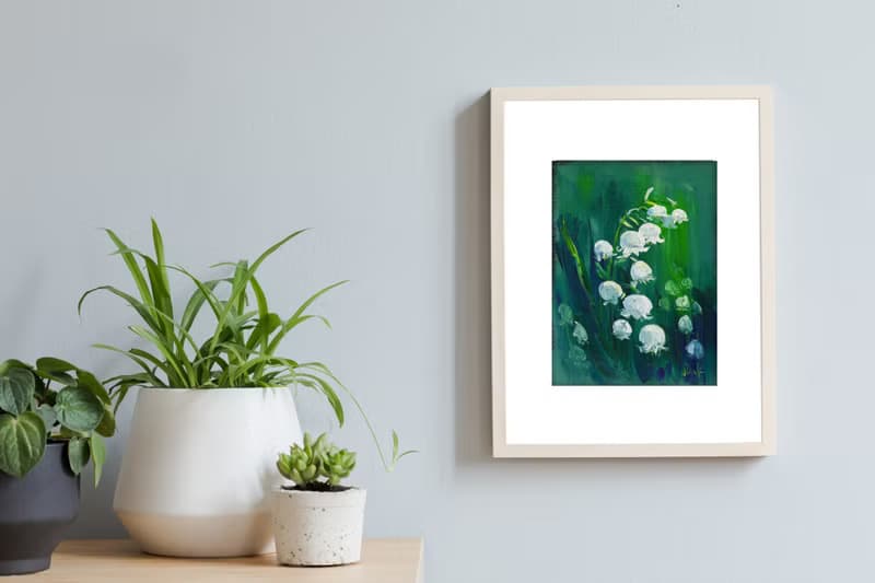Lily of the Valley Painting Floral Original Art White Flowers Wall Art May Lily