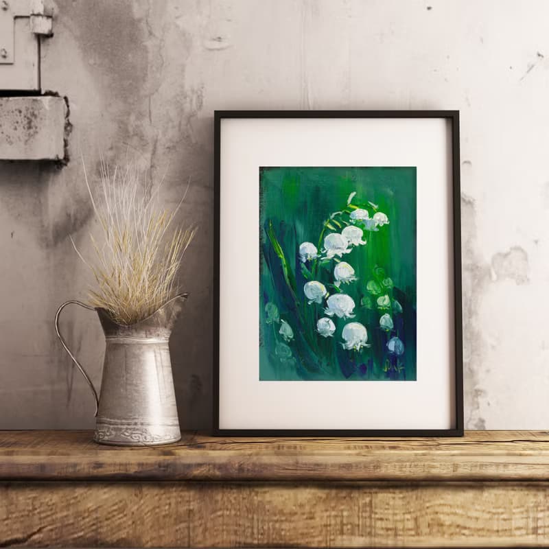Lily of the Valley Painting Floral Original Art White Flowers Wall Art May Lily