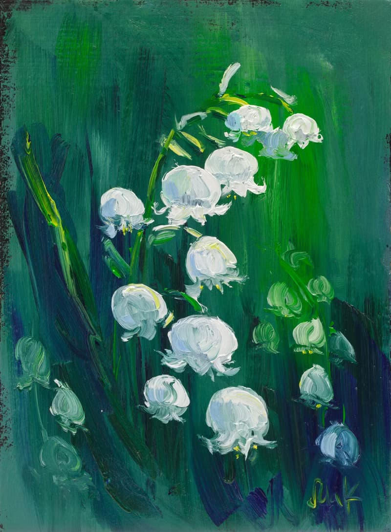 Lily of the Valley Painting Floral Original Art White Flowers Wall Art May Lily