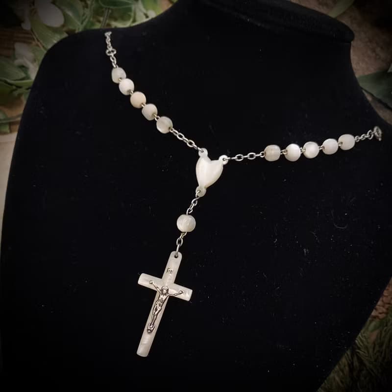 法國天主教 全母貝鍍銀十年念珠*Decade Rosary Bracelet*手鍊