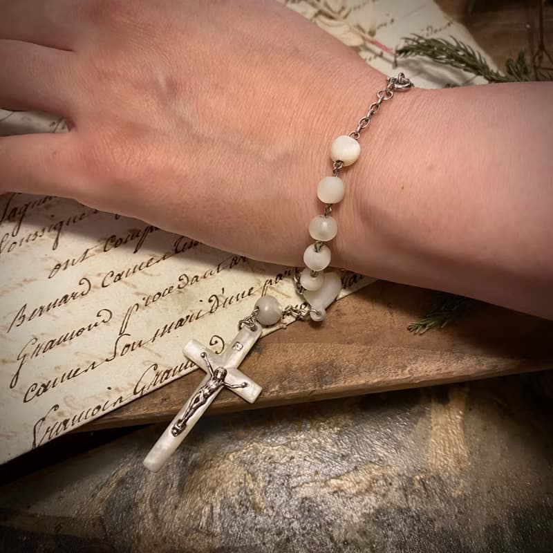 法國天主教 全母貝鍍銀十年念珠*Decade Rosary Bracelet*手鍊