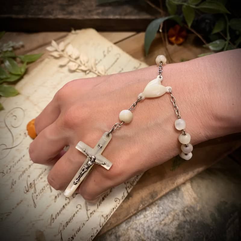法國天主教 全母貝鍍銀十年念珠*Decade Rosary Bracelet*手鍊