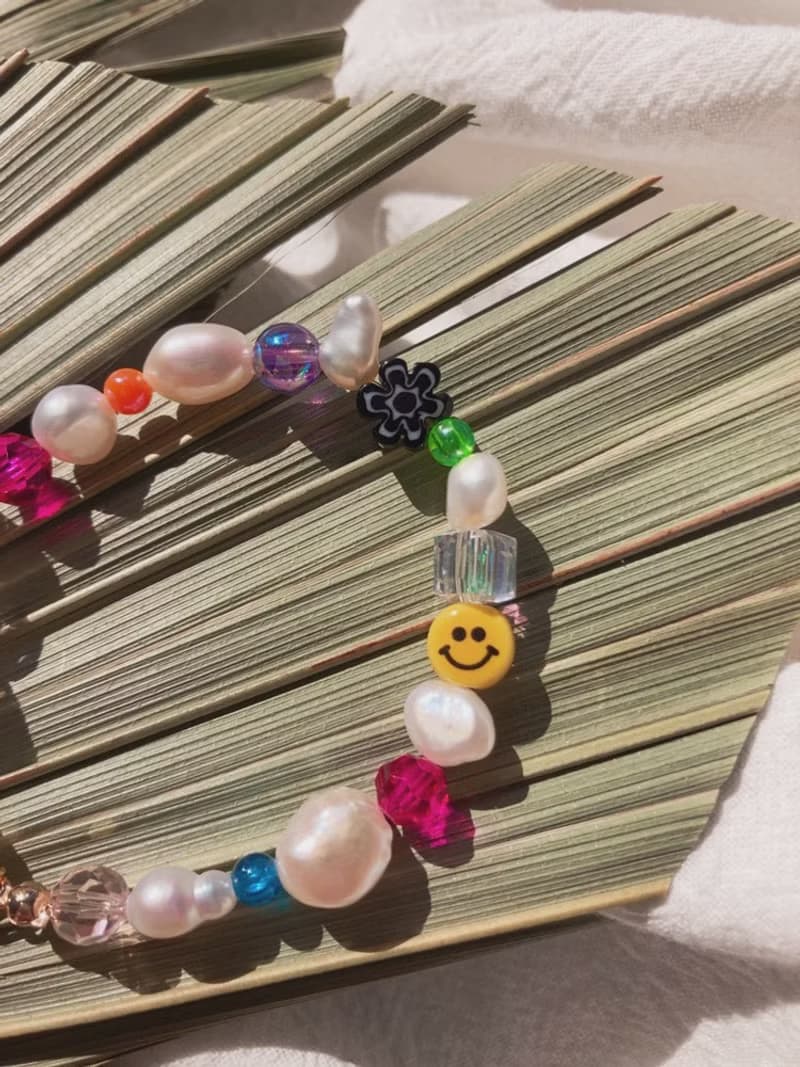 【熱賣】笑臉 水晶 玻璃 串珠珍珠手鍊 | Y2K 千禧潮流復刻風格