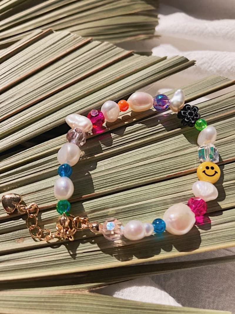 【熱賣】笑臉 水晶 玻璃 串珠珍珠手鍊 | Y2K 千禧潮流復刻風格