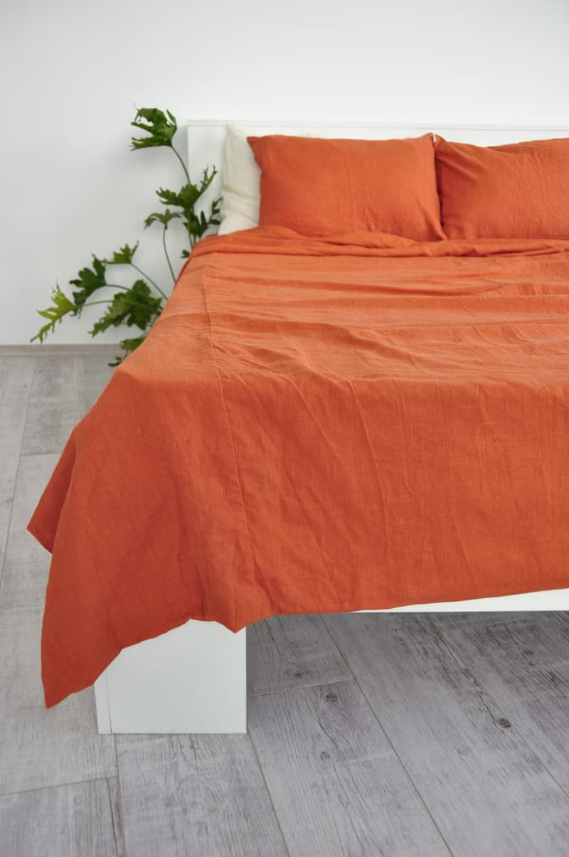 Burnt orange linen fitted sheet / Softened linen bed sheet / Deep pocket