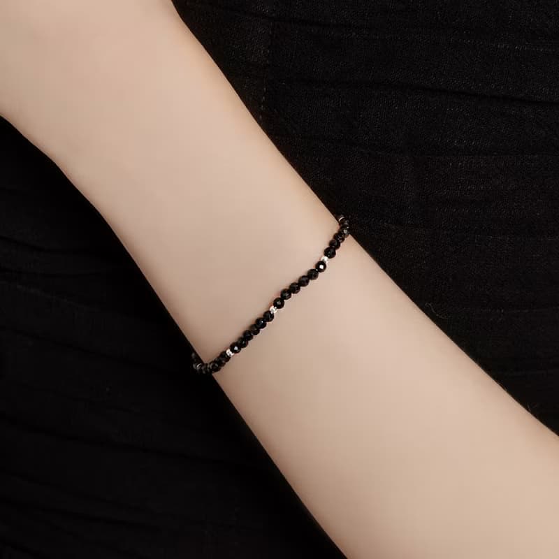 (自信+護身符) 微光時刻 | 黑尖晶 S925純銀 | 天然水晶手鍊