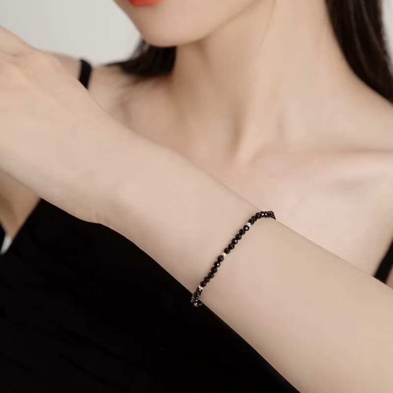 (自信+護身符) 微光時刻 | 黑尖晶 S925純銀 | 天然水晶手鍊