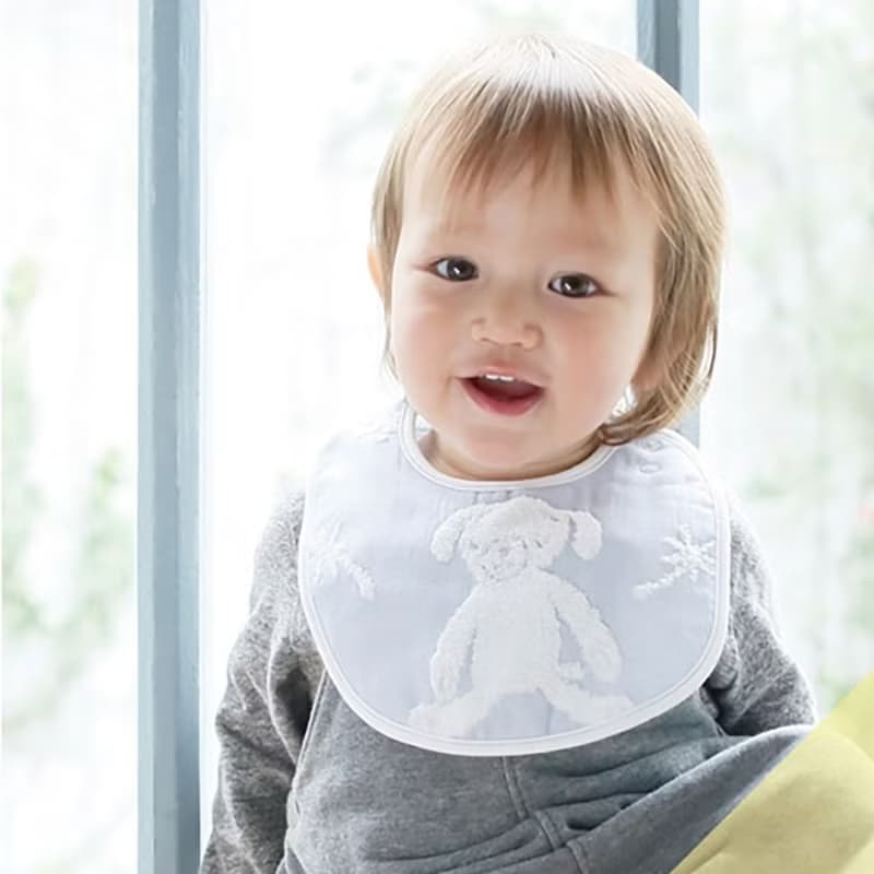 【kontex】日本製純棉圍兜口水巾 Macaron系列棉紗狗狗(三色可選)