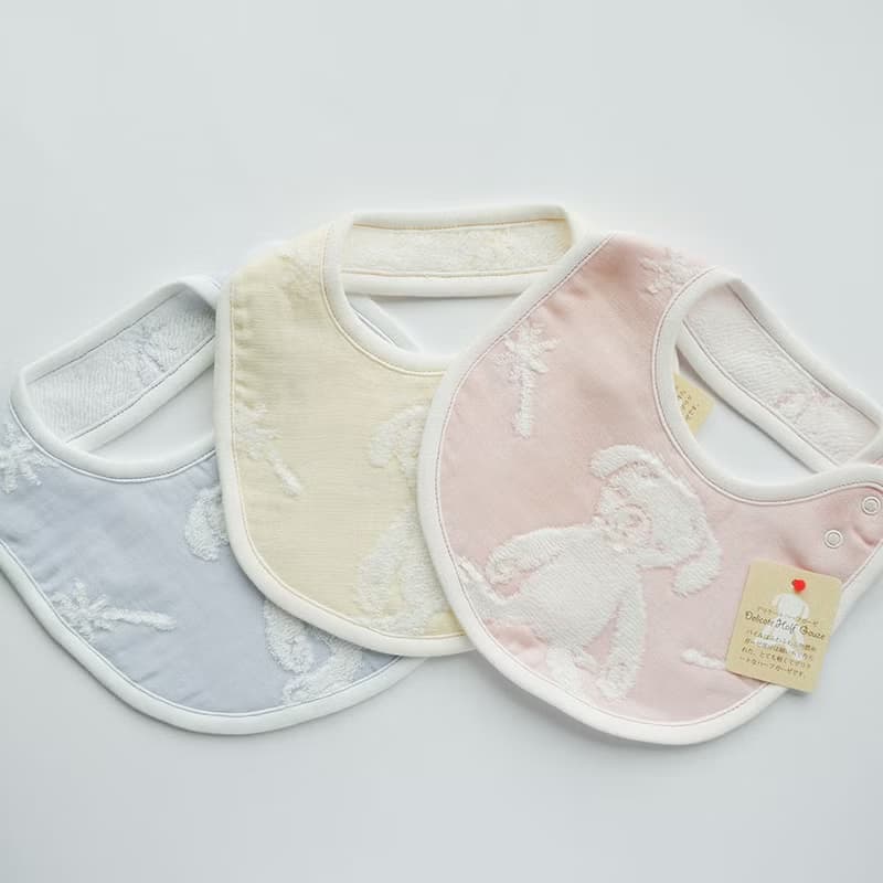 【kontex】日本製純棉圍兜口水巾 Macaron系列棉紗狗狗(三色可選)