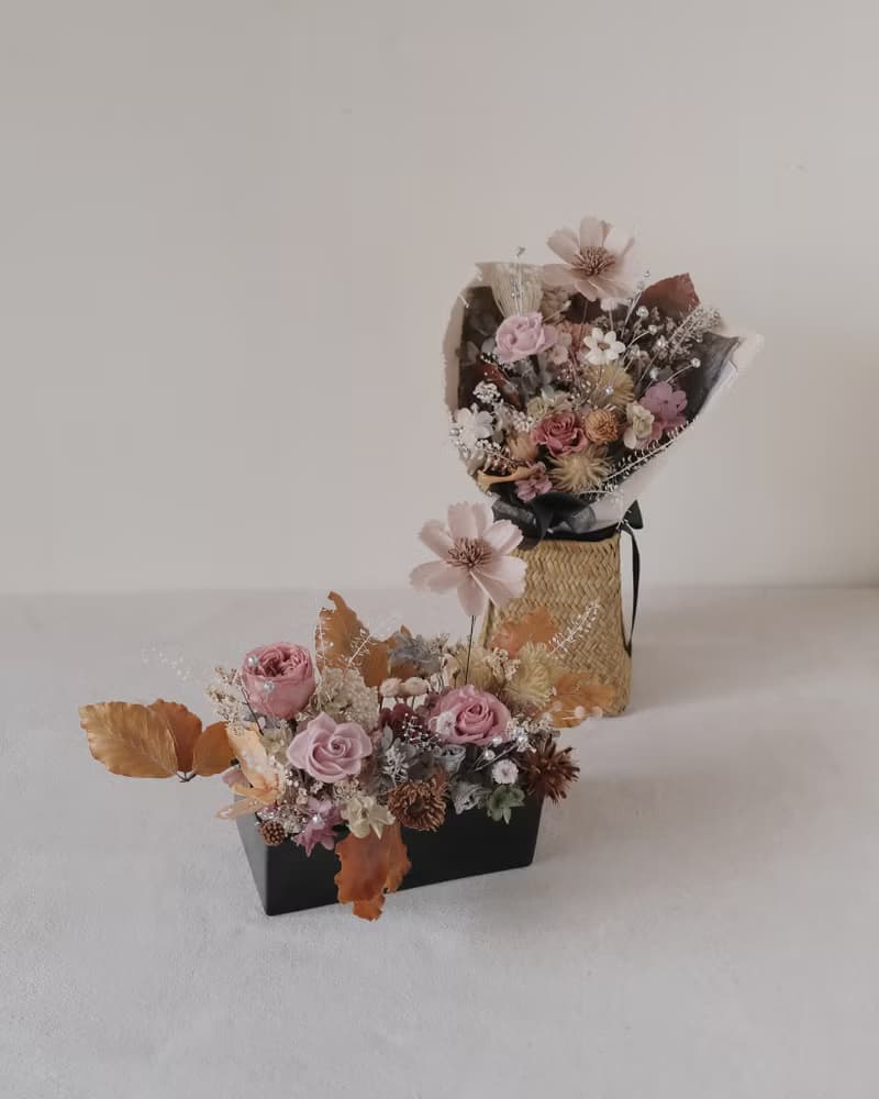 xuli.96 微醺玫瑰粉永生花桌花 開幕花禮