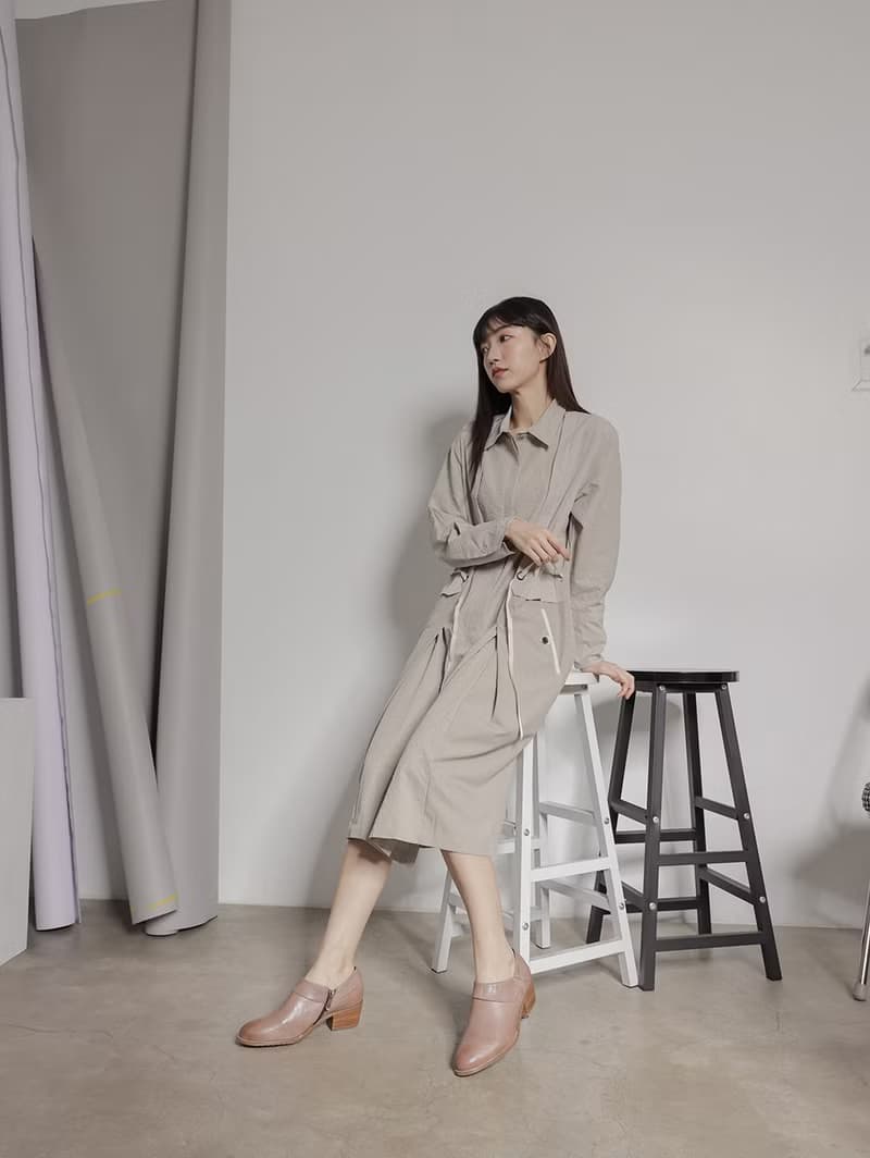 supportingrole A+ 金屬拉鍊擦色壓紋真皮中跟牛津鞋 奶油咖啡