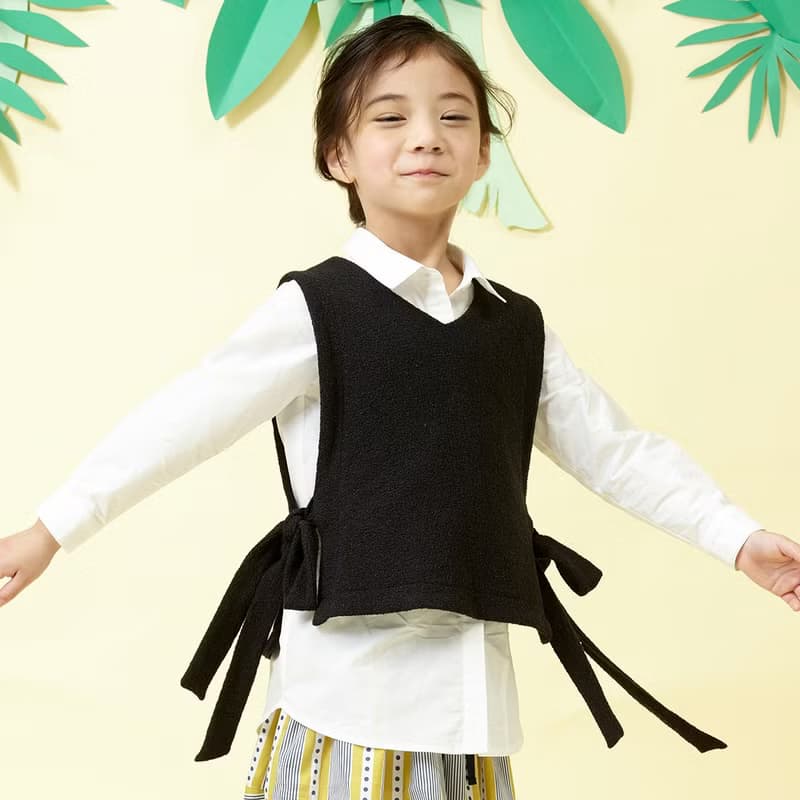 Ángeles-兩片式綁帶針織背心(藍/黑)