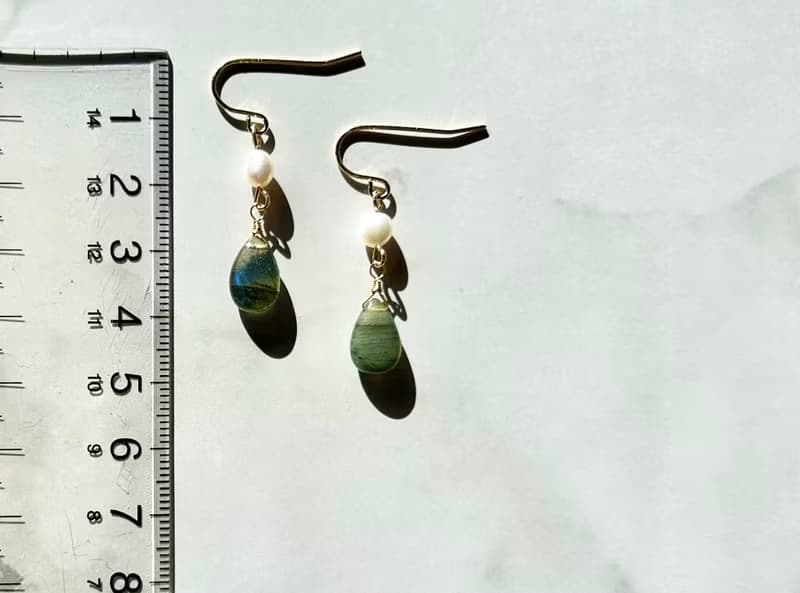 拉長石光滑水滴形耳環 拉長石耳環 水晶飾品 耳環 手作飾品 手作