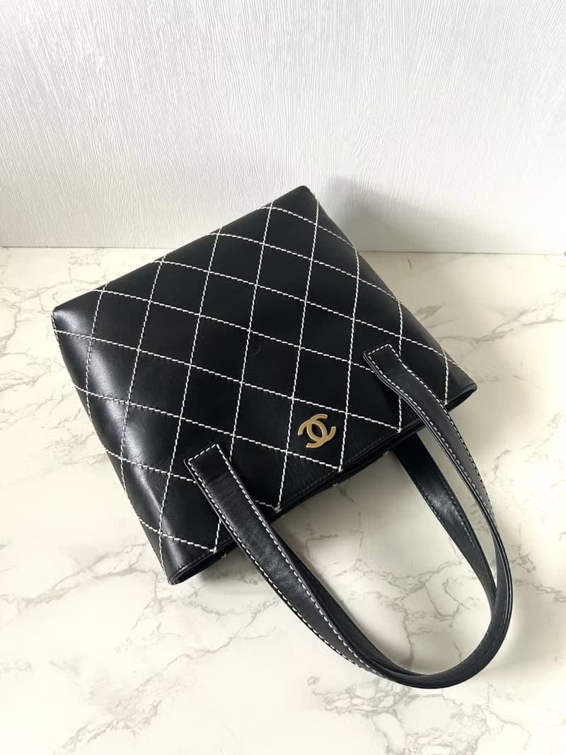 稀有中古二手Chanel Vivian黑色金標皮革小托特包單肩側背孭手袋