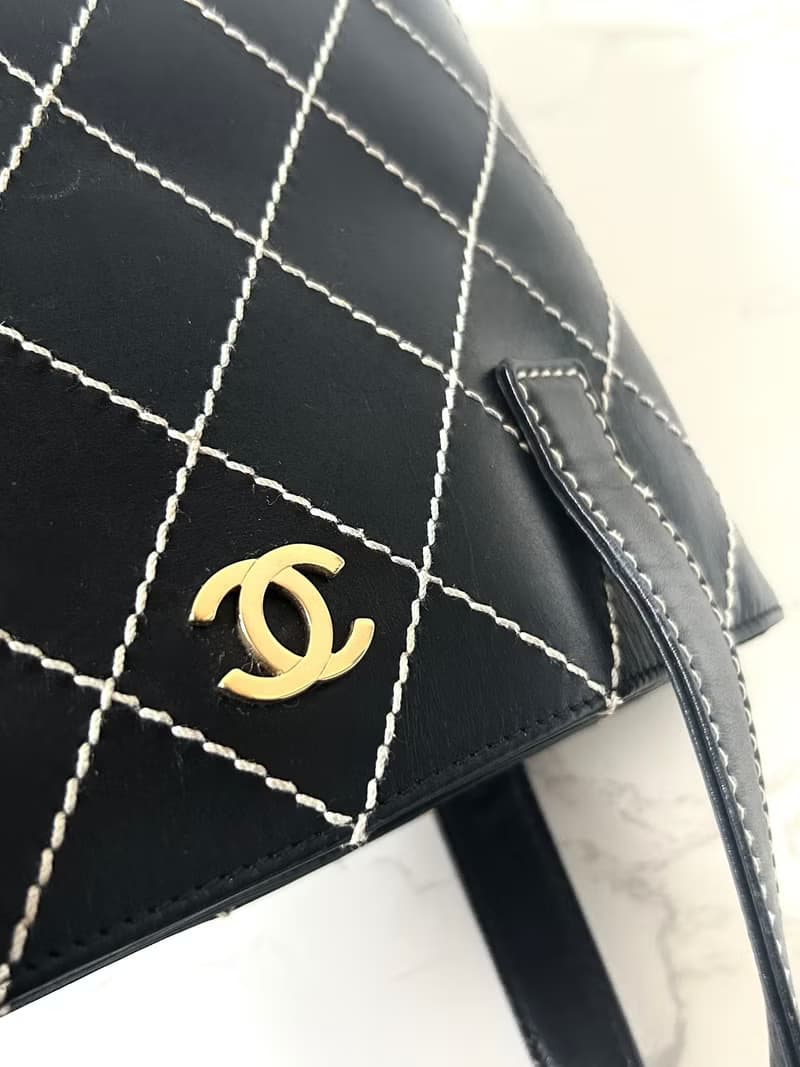 稀有中古二手Chanel Vivian黑色金標皮革小托特包單肩側背孭手袋