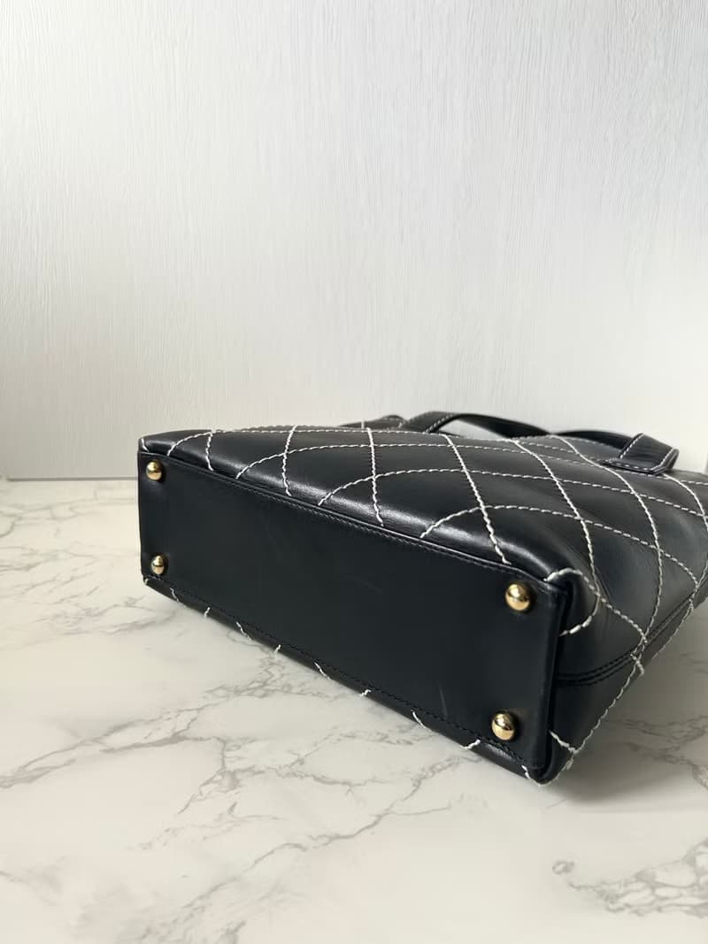 稀有中古二手Chanel Vivian黑色金標皮革小托特包單肩側背孭手袋