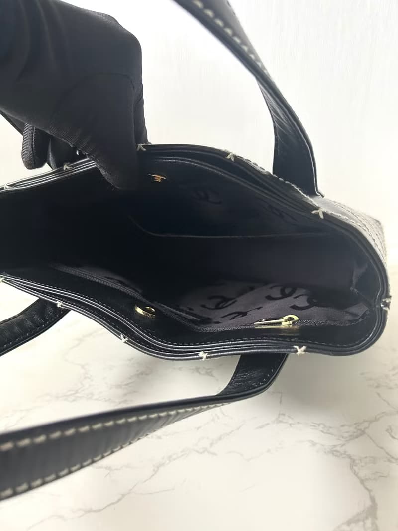 稀有中古二手Chanel Vivian黑色金標皮革小托特包單肩側背孭手袋