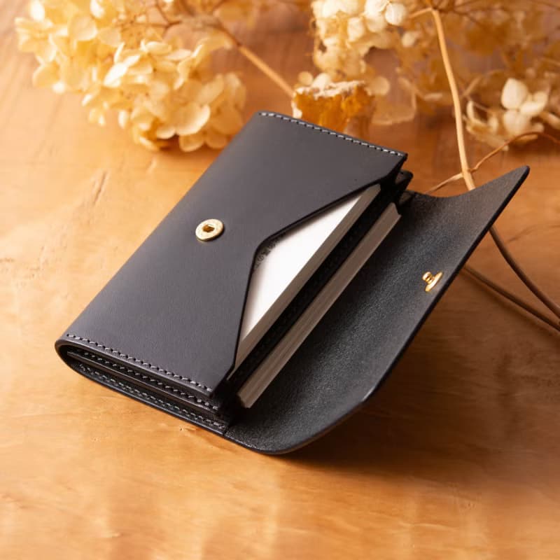 シンプルなマチつきカードケース 名刺入れ　Patan-card マチつき #Black【入学祝】【就職祝】【カスタム可能なギフト】