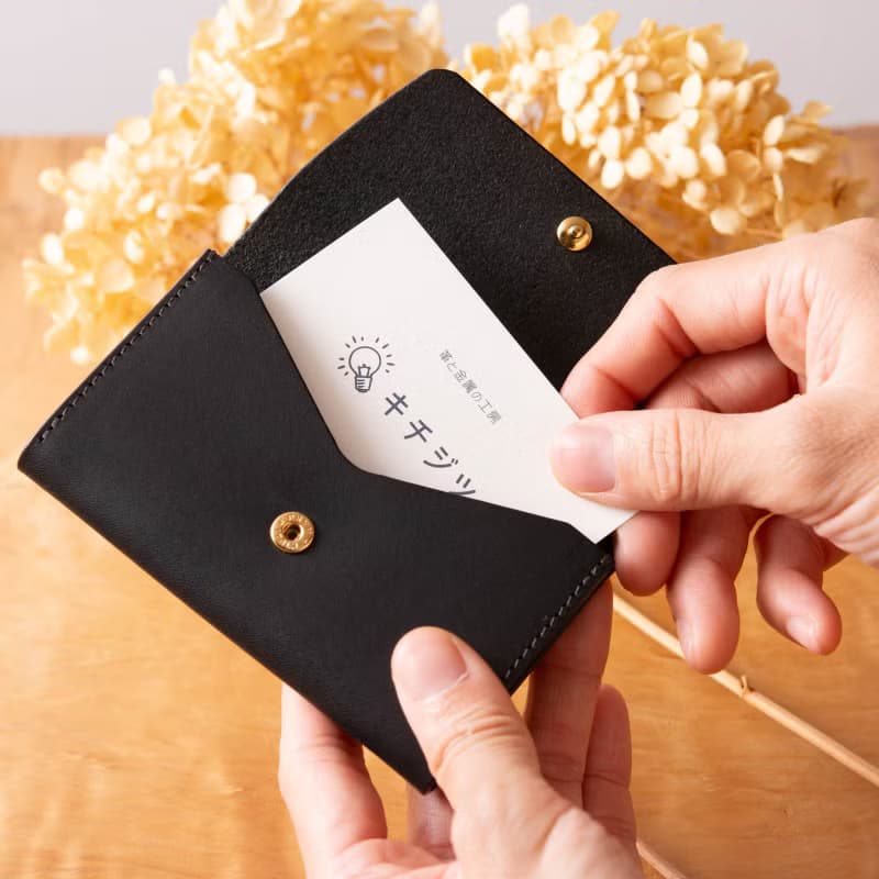 シンプルなマチつきカードケース 名刺入れ　Patan-card マチつき #Black【入学祝】【就職祝】【カスタム可能なギフト】
