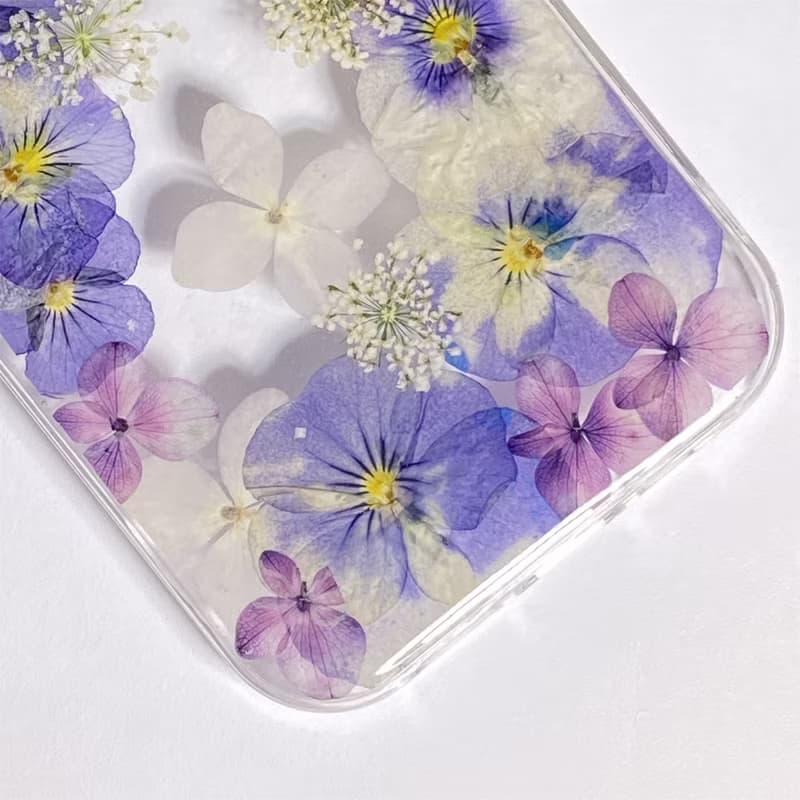 紫色三色堇 紫白繡球花 押花手機殼 適用於iPhone 16 Samsung S25