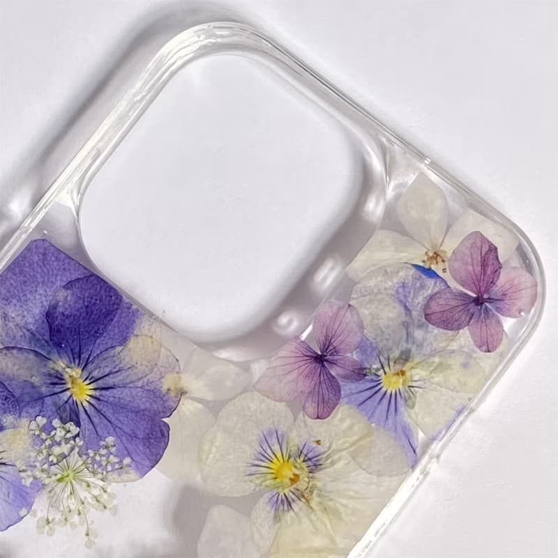 紫色三色堇 紫白繡球花 押花手機殼 適用於iPhone 16 Samsung S25