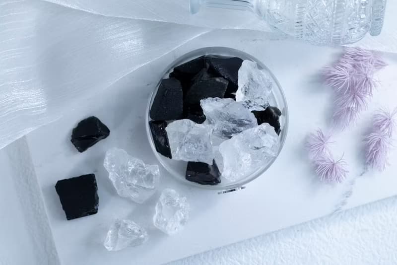 天然擴香礦石 櫸木-極光燈組 白水晶+黑曜石