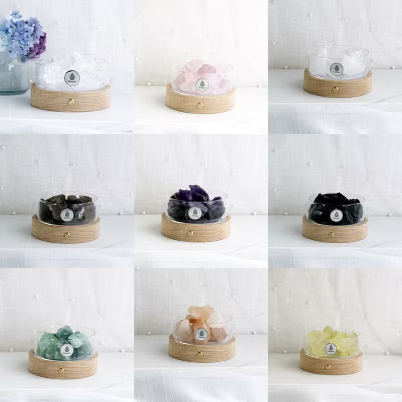 天然擴香礦石 櫸木-極光燈組 白水晶+黑曜石