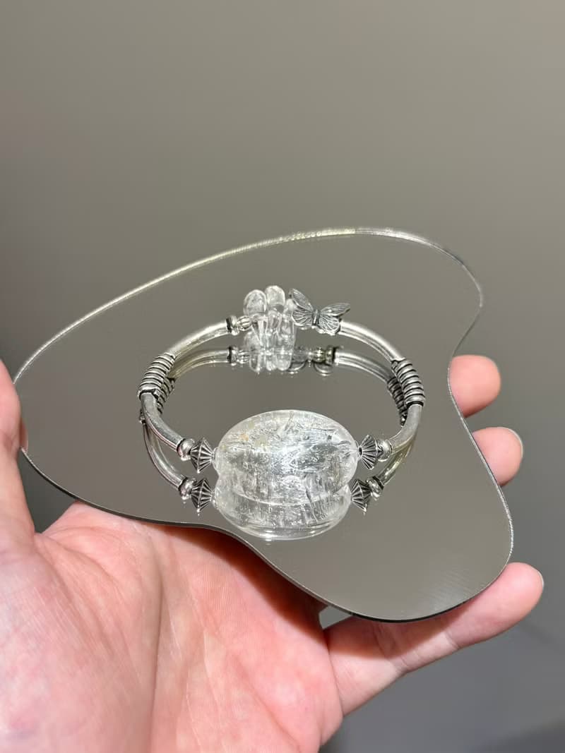 Jennie同好款水膽路大蛋面透體白水晶隨型糖豆純銀設計款手鏈
