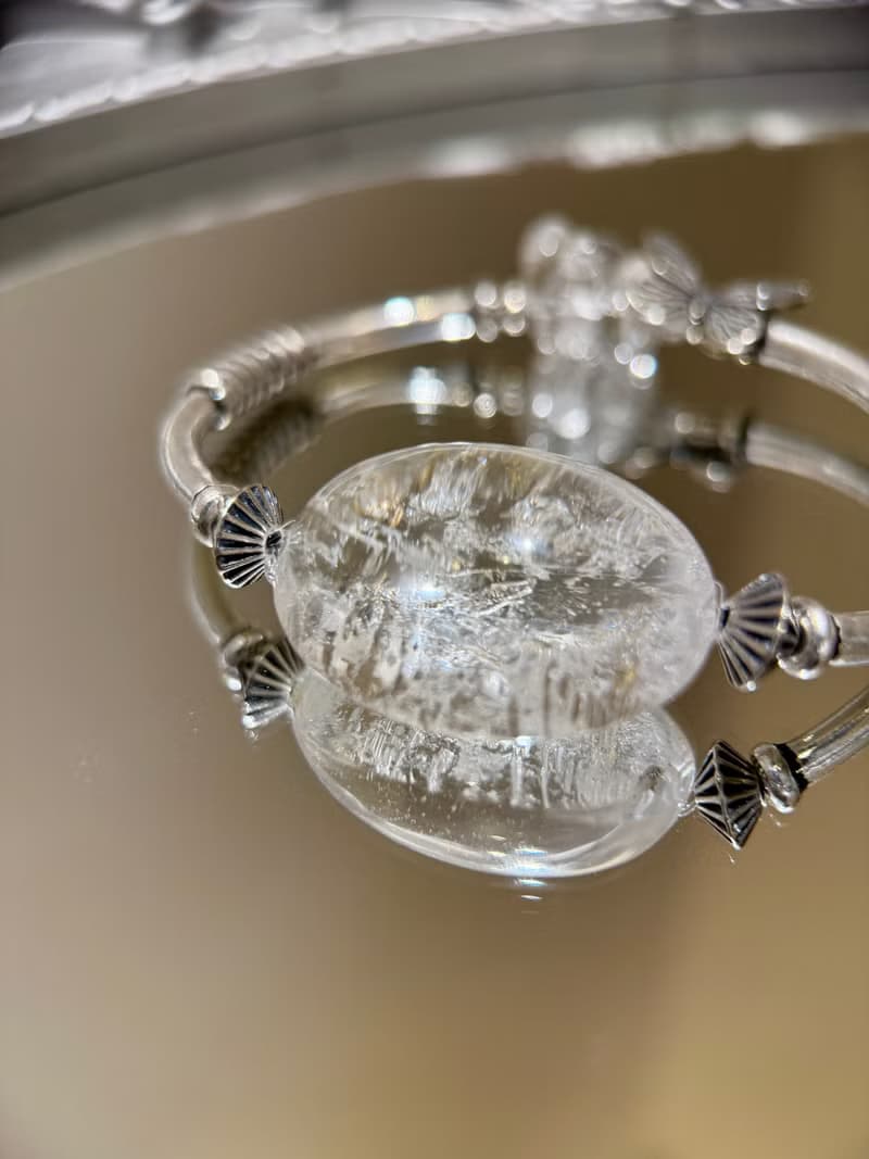 Jennie同好款水膽路大蛋面透體白水晶隨型糖豆純銀設計款手鏈