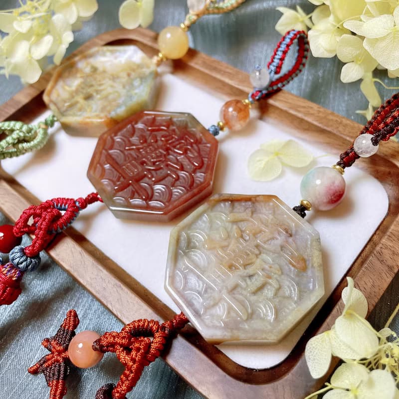 海洋碧玉紫微諱雨漸耳編繩吊飾