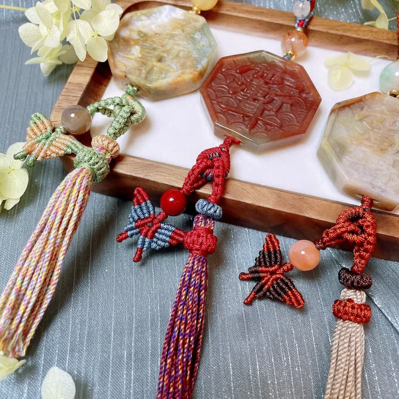 海洋碧玉紫微諱雨漸耳編繩吊飾