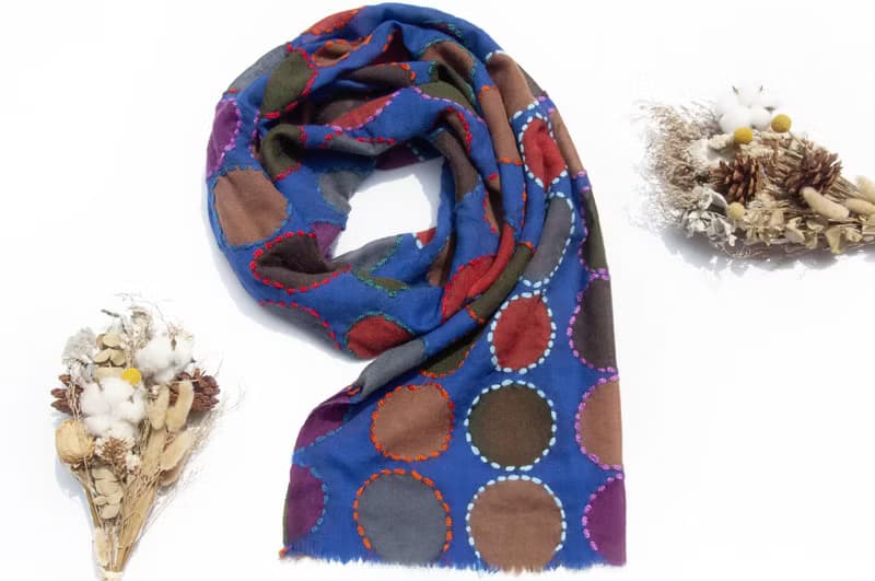 喀什米爾Cashmere/水煮羊毛披肩/針織圍巾/刺繡圍巾/羊絨披巾-圓
