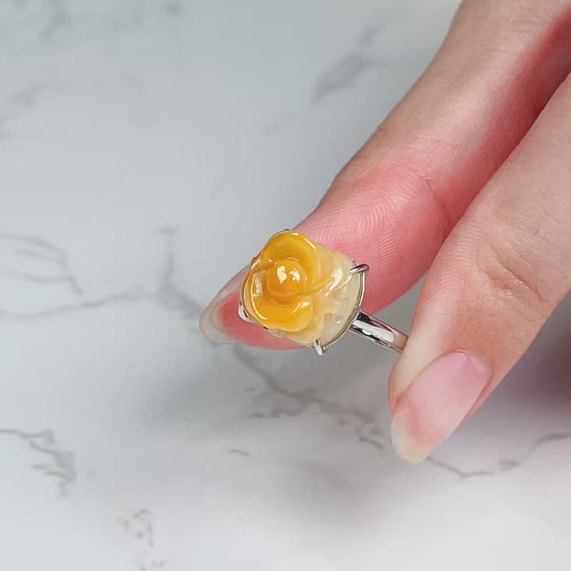 飄黃翡翠花花戒指 925銀 | 天然緬甸A貨翡翠 | 送禮