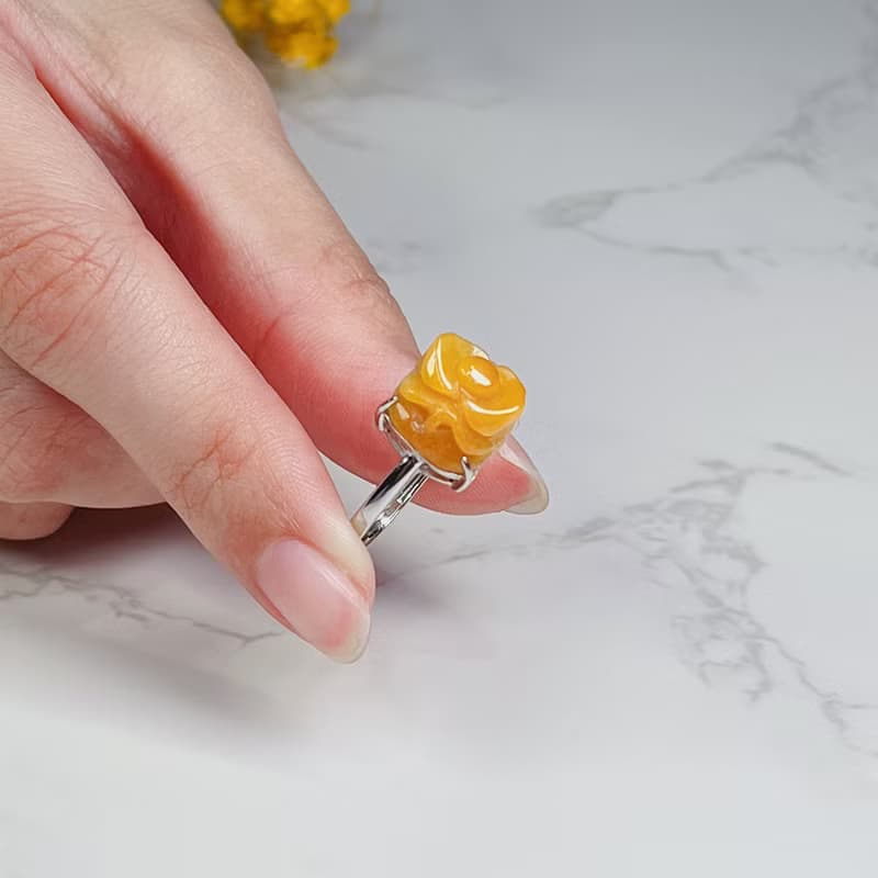 飄黃翡翠花花戒指 925銀 | 天然緬甸A貨翡翠 | 送禮