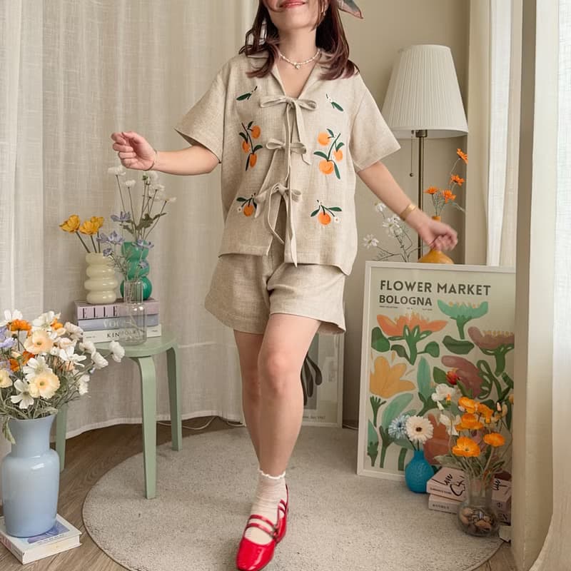 Ribbon Sun-kissed Top & Shorts : Natural